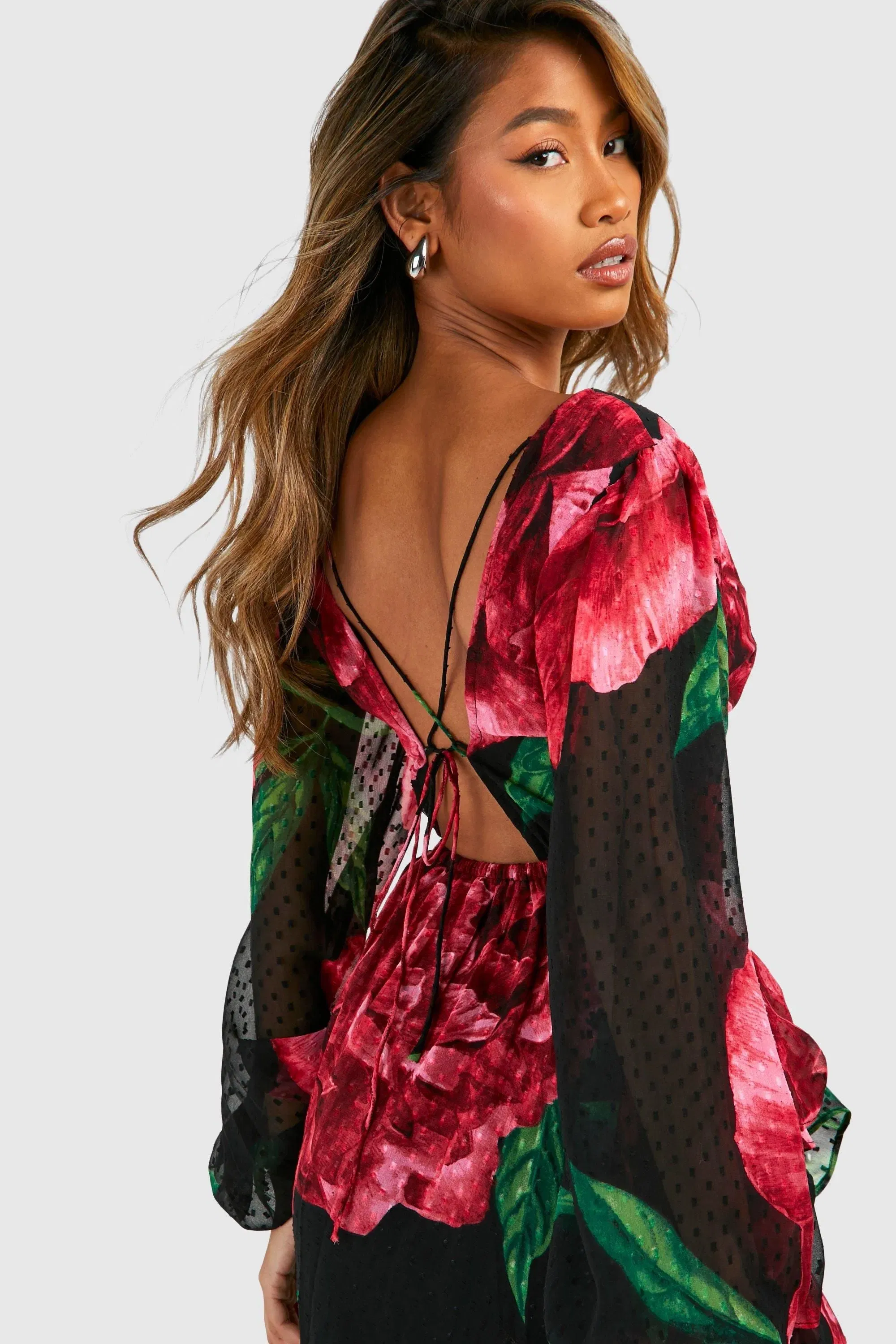 Floral Dobby Floral Frill Maxi Dress