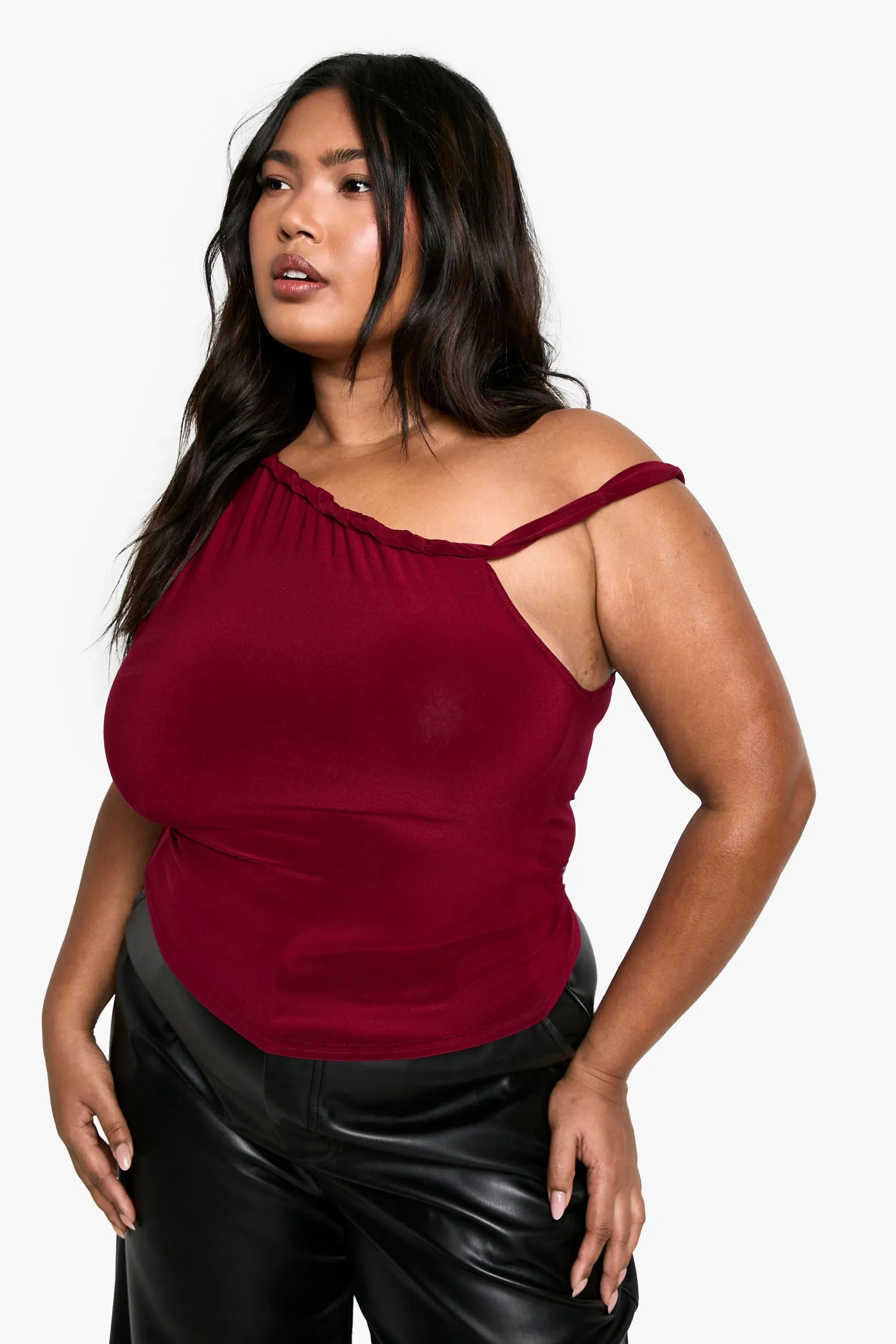 Plus Asymmetric Knot Detail off Shoulder Top