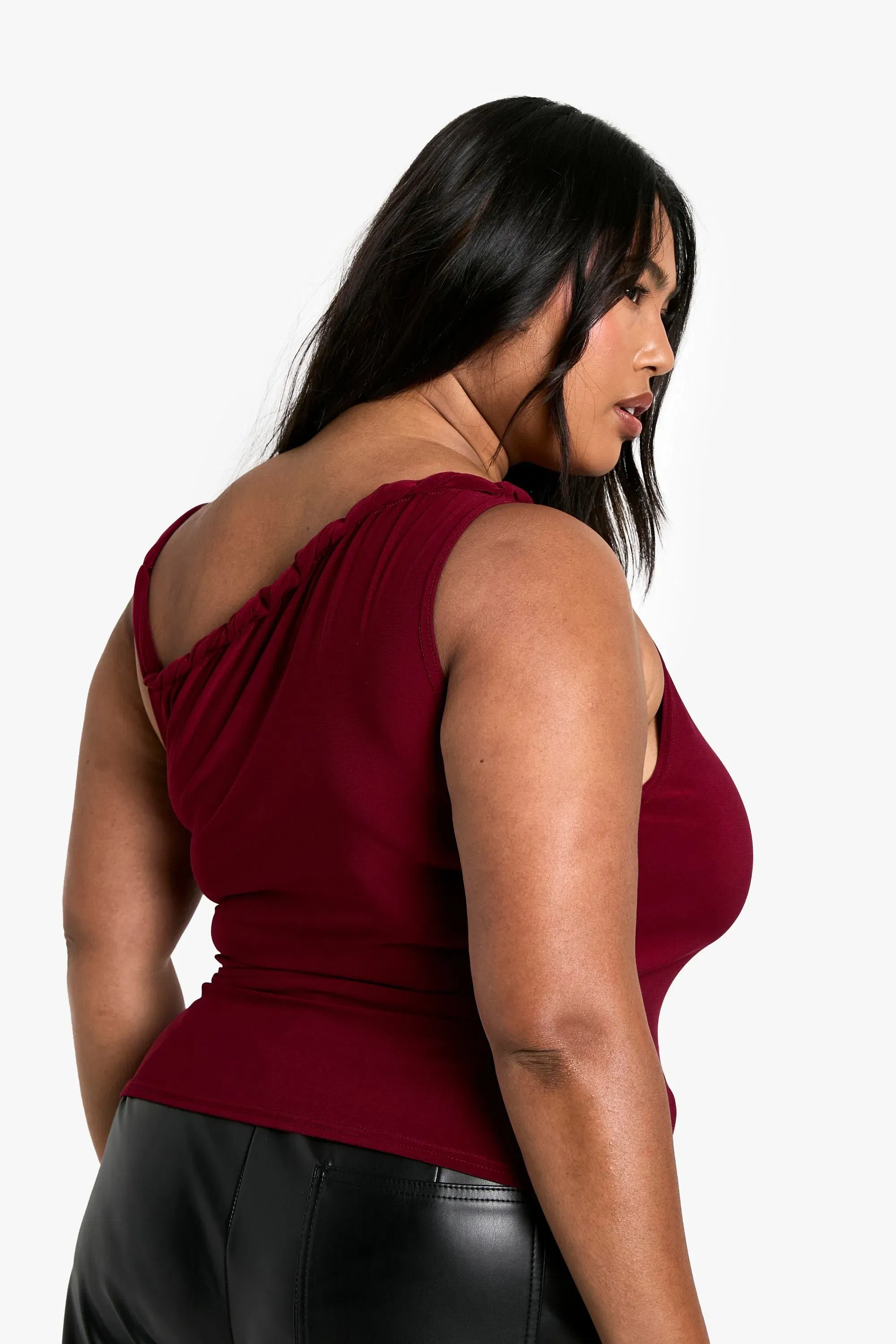 Plus Asymmetric Knot Detail off Shoulder Top
