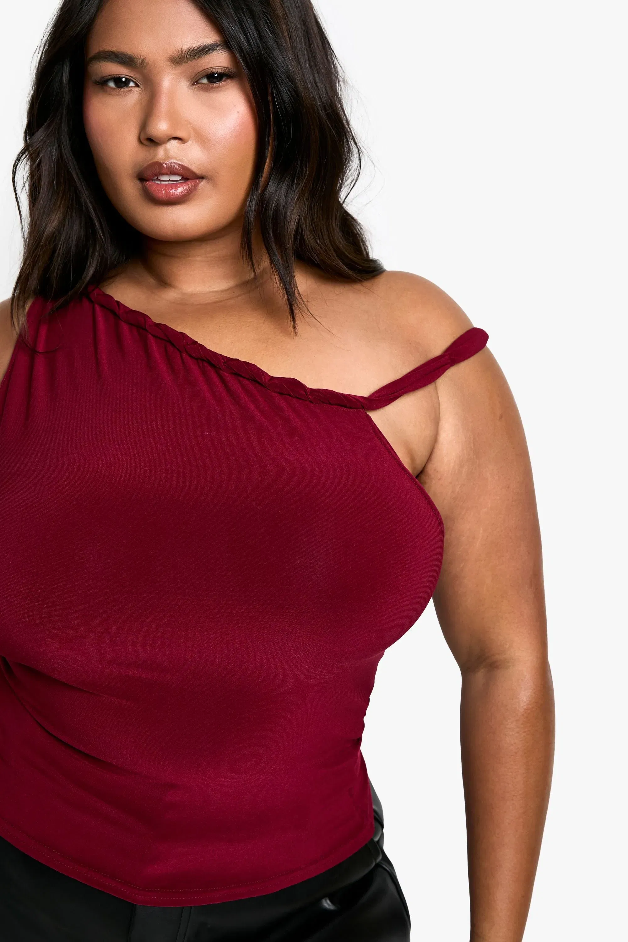 Plus Asymmetric Knot Detail off Shoulder Top