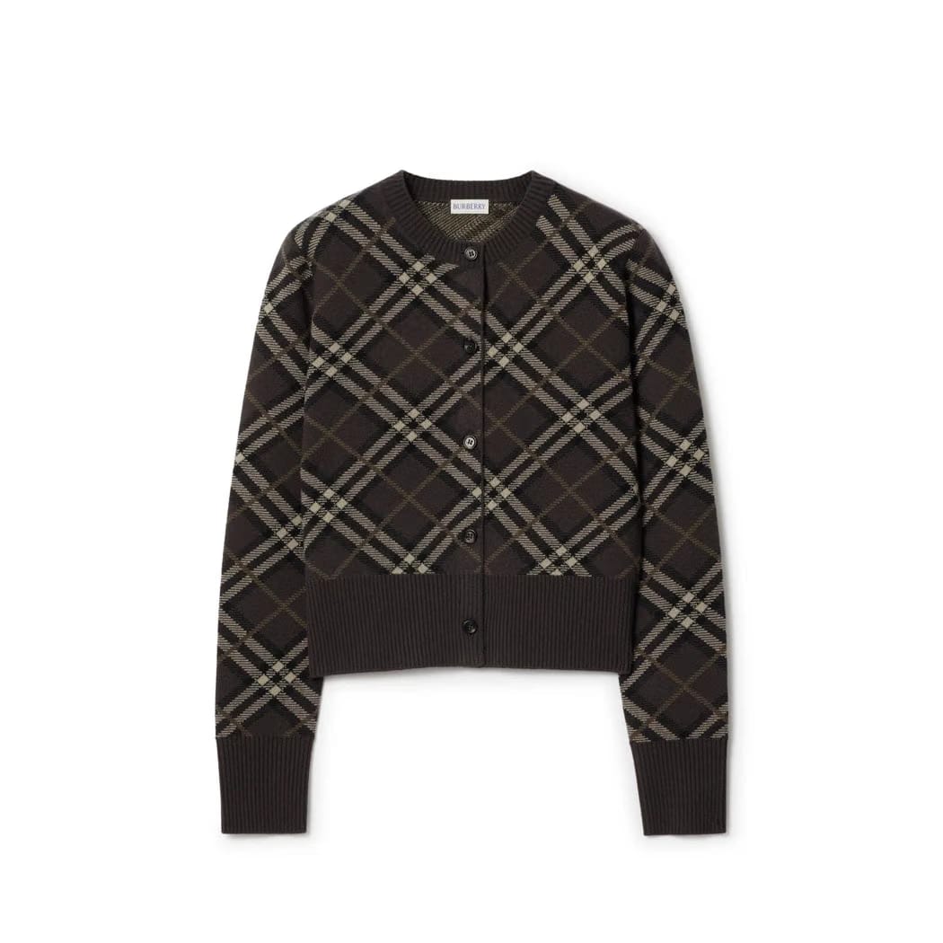 Check Wool Cashmere Cardigan
