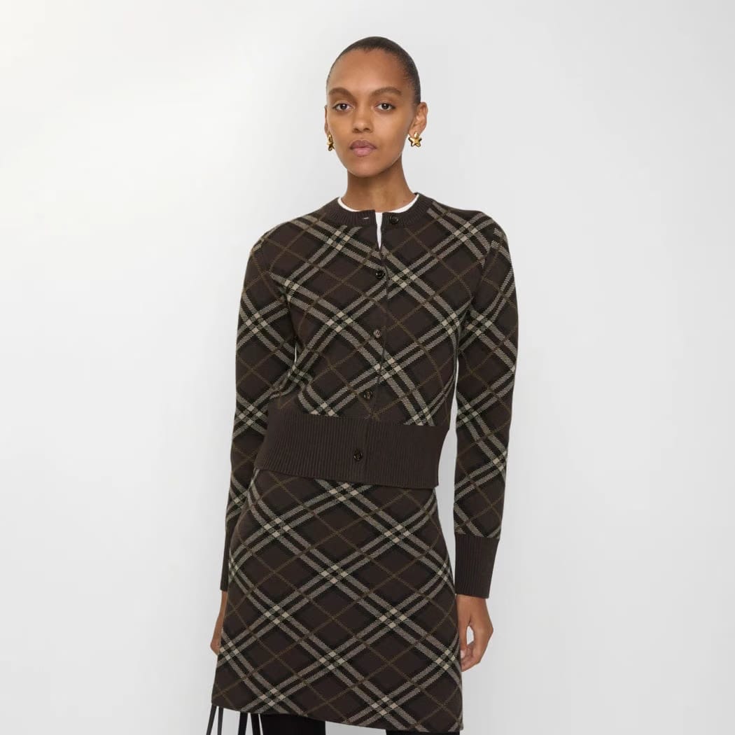 Check Wool Cashmere Cardigan