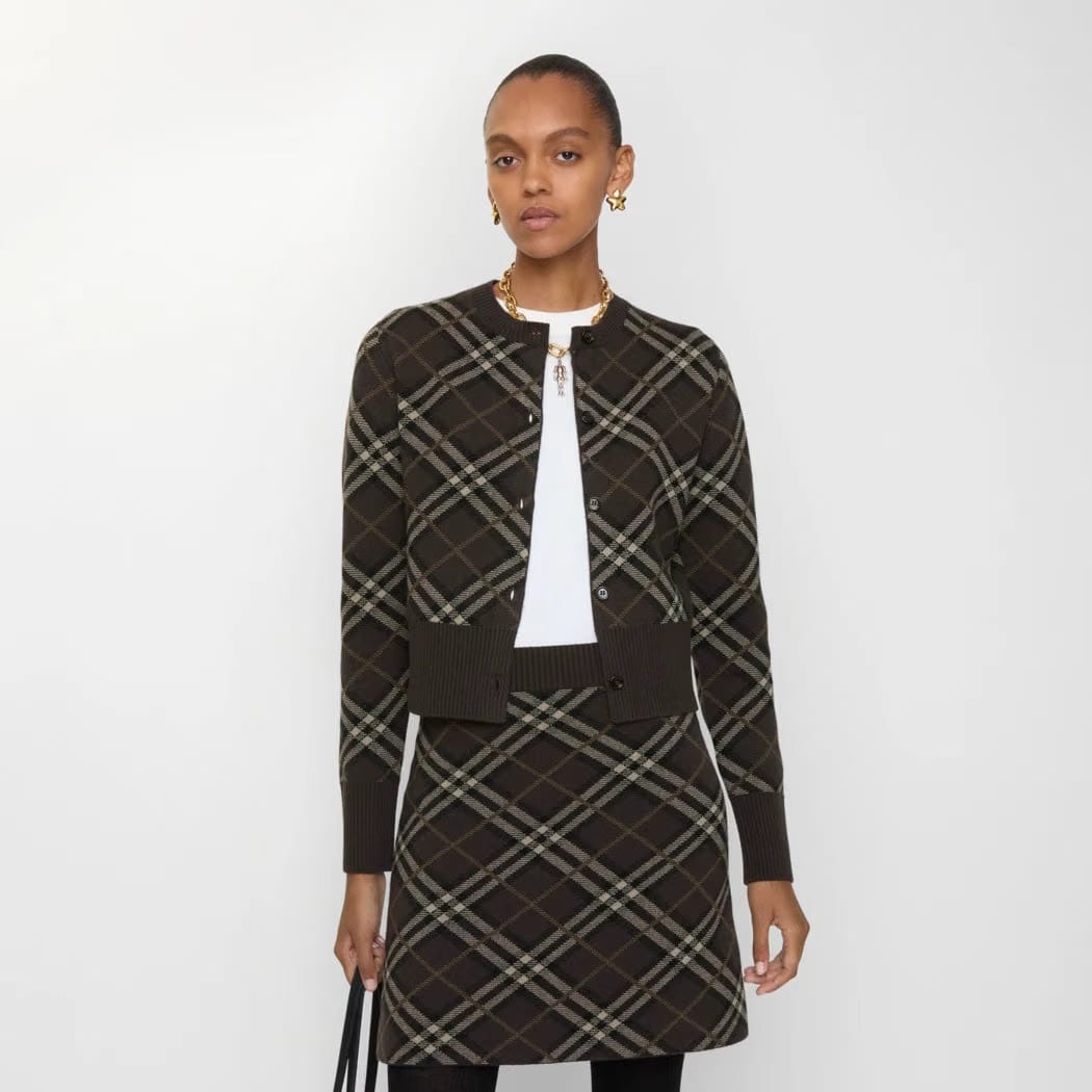 Check Wool Cashmere Cardigan