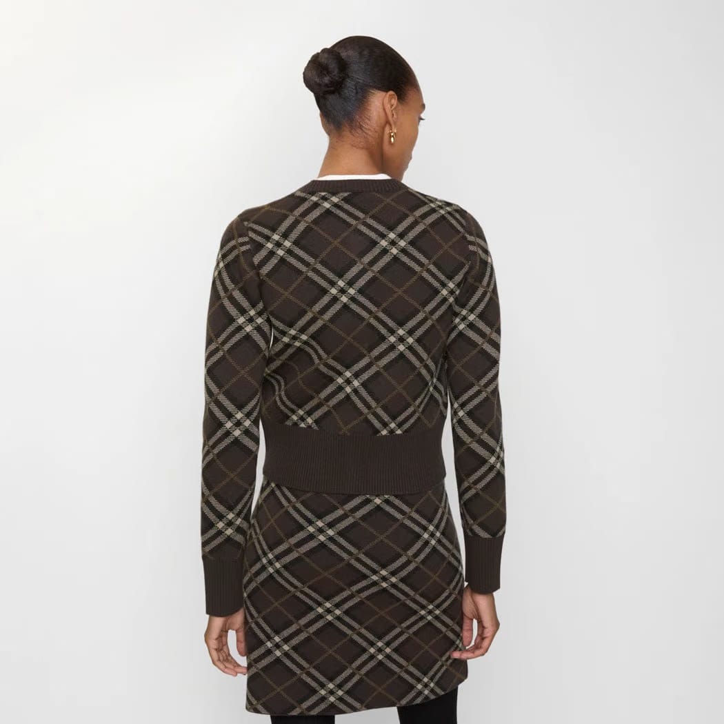 Check Wool Cashmere Cardigan