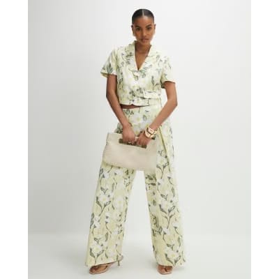 Green Linen Blend Floral Scallop Trim Jacket