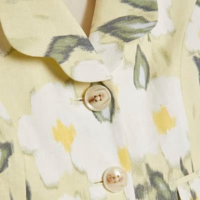 Green Linen Blend Floral Scallop Trim Jacket