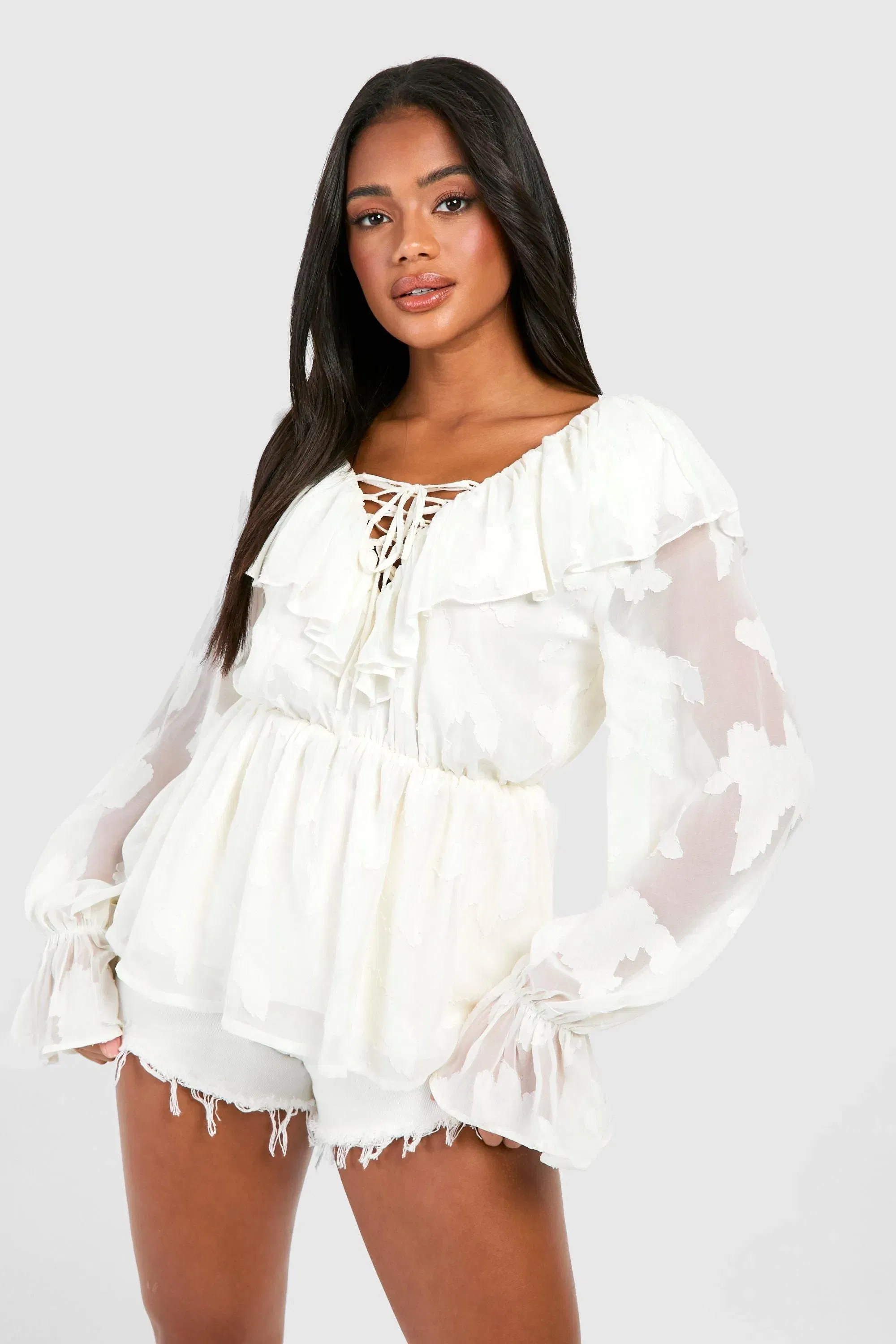 Burnout Floral Frill Detail Smock Top