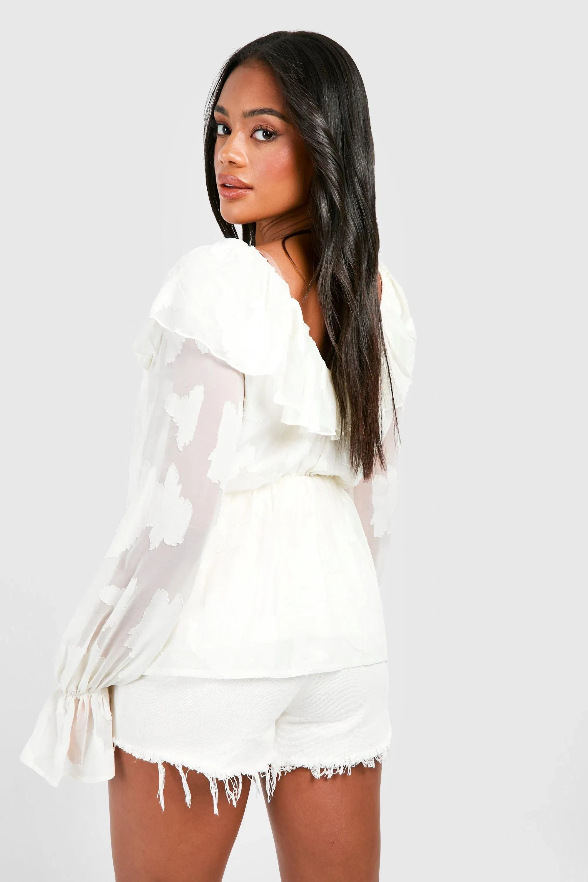 Burnout Floral Frill Detail Smock Top