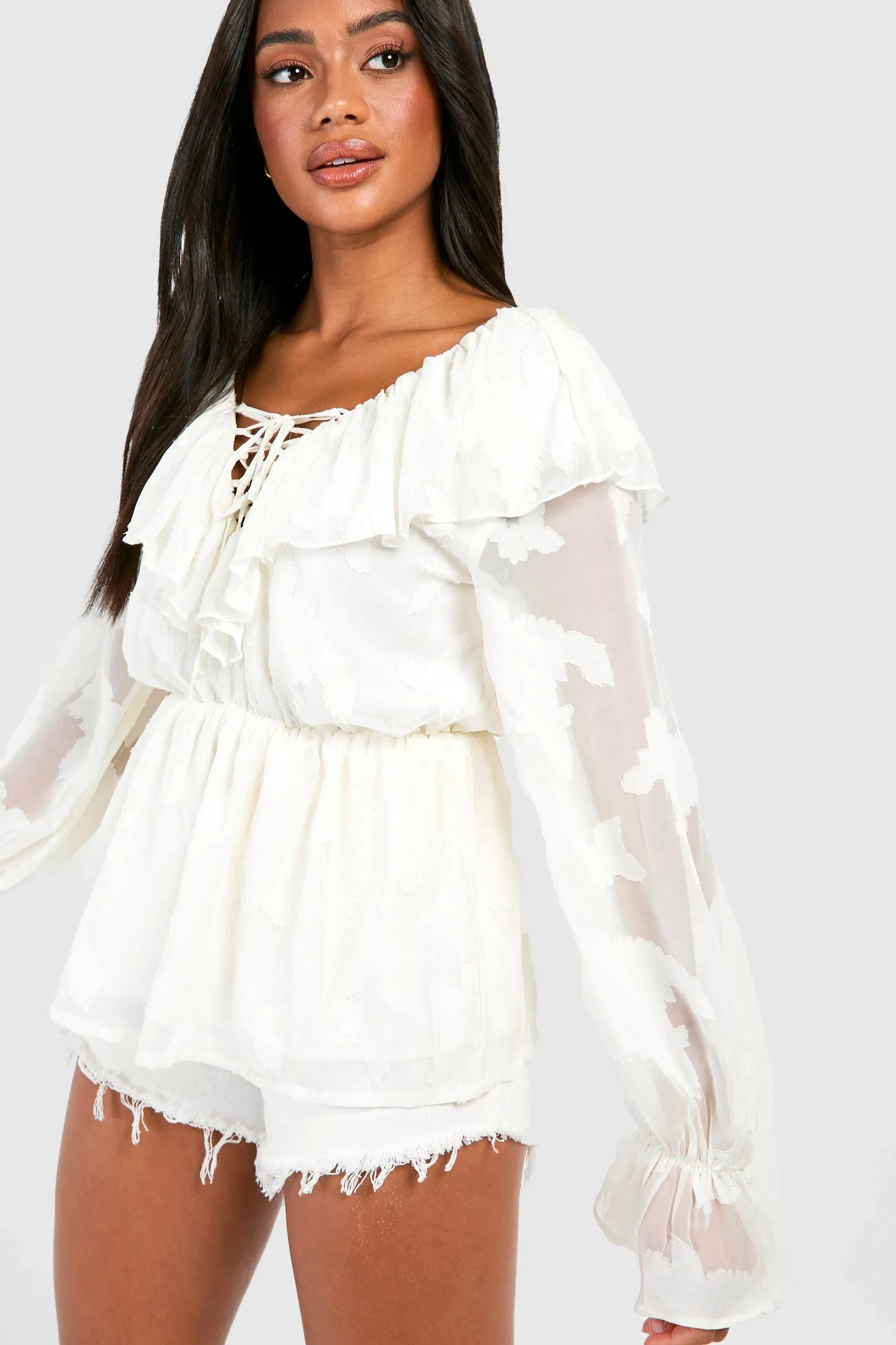Burnout Floral Frill Detail Smock Top