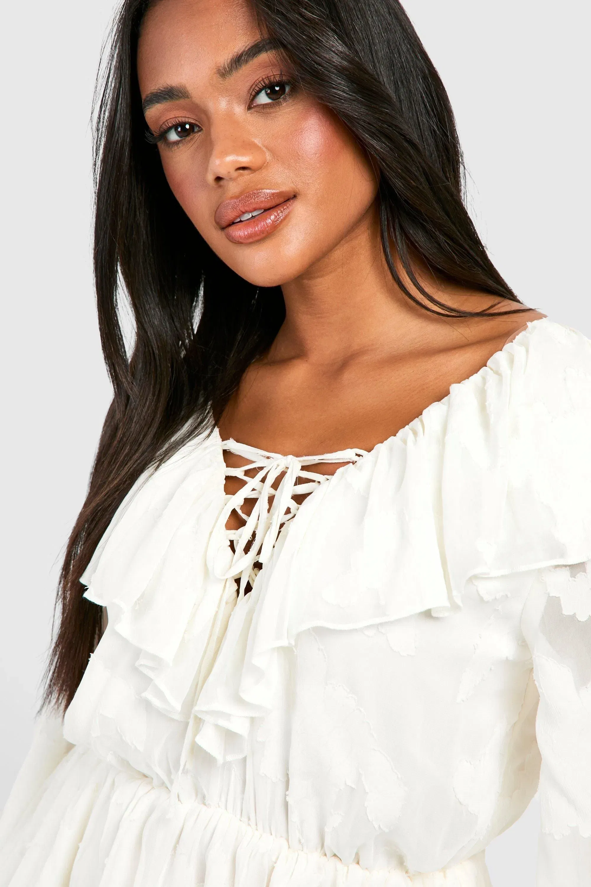 Burnout Floral Frill Detail Smock Top