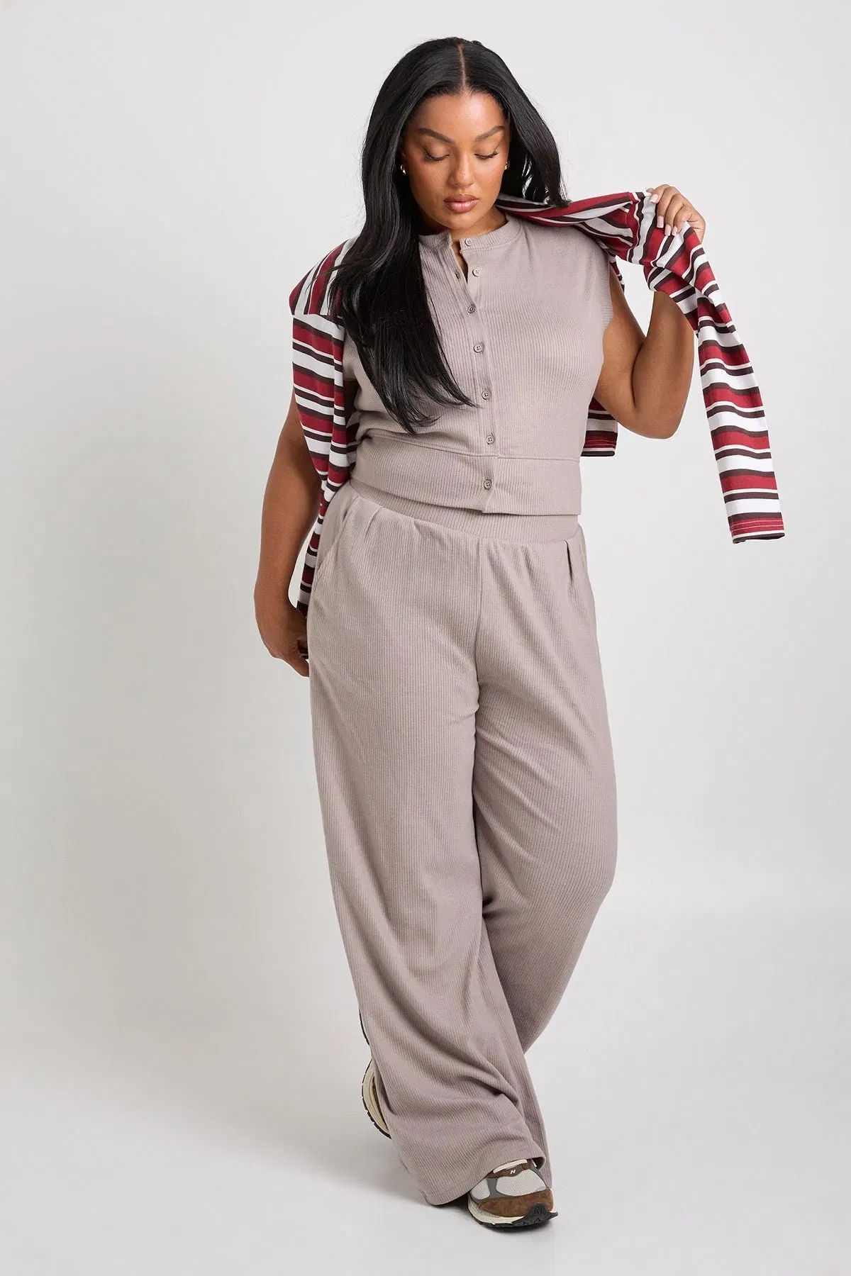 Plus Ribbed Button Down Waistcoat