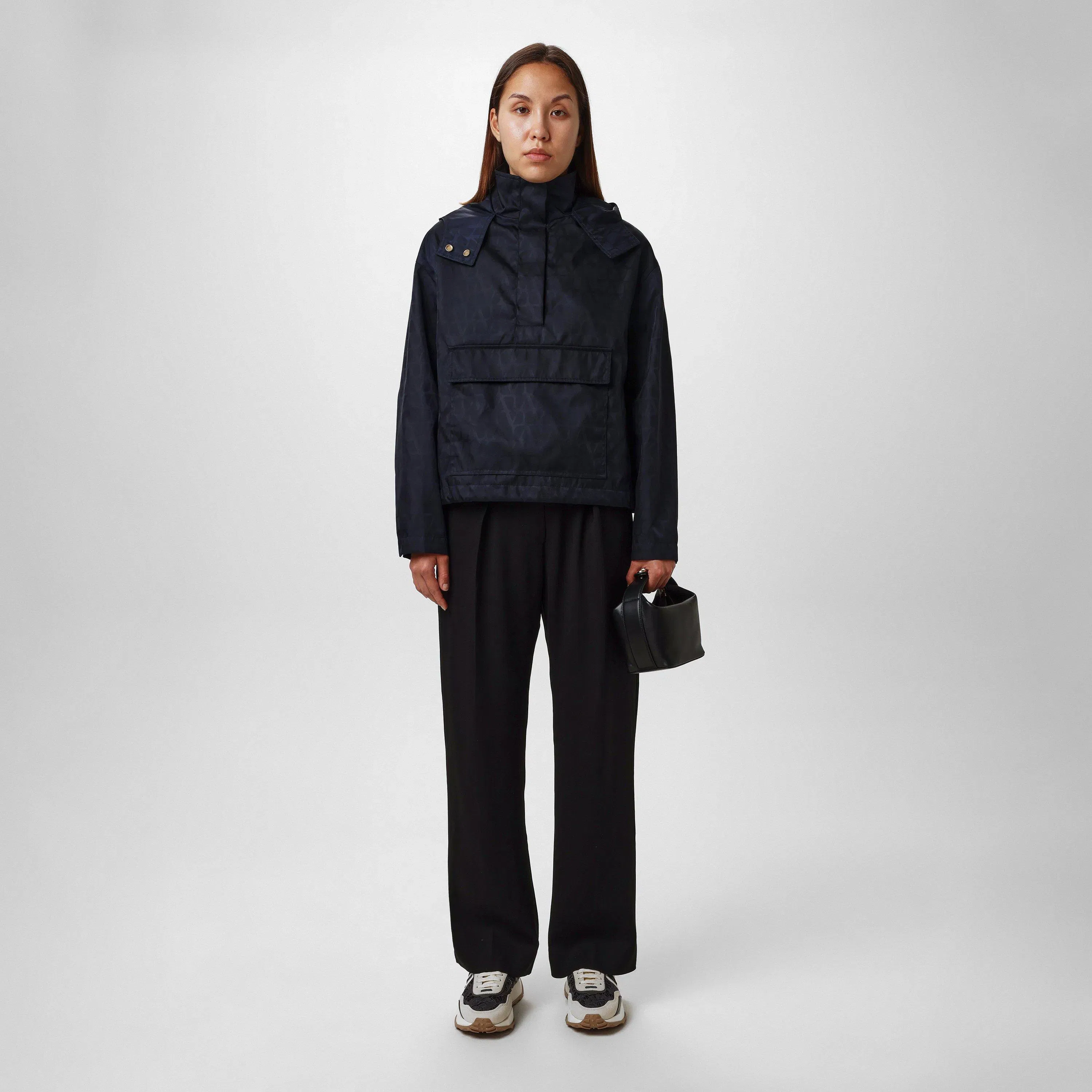 Jacquard Hooded Long Sleeve Rain Anorak