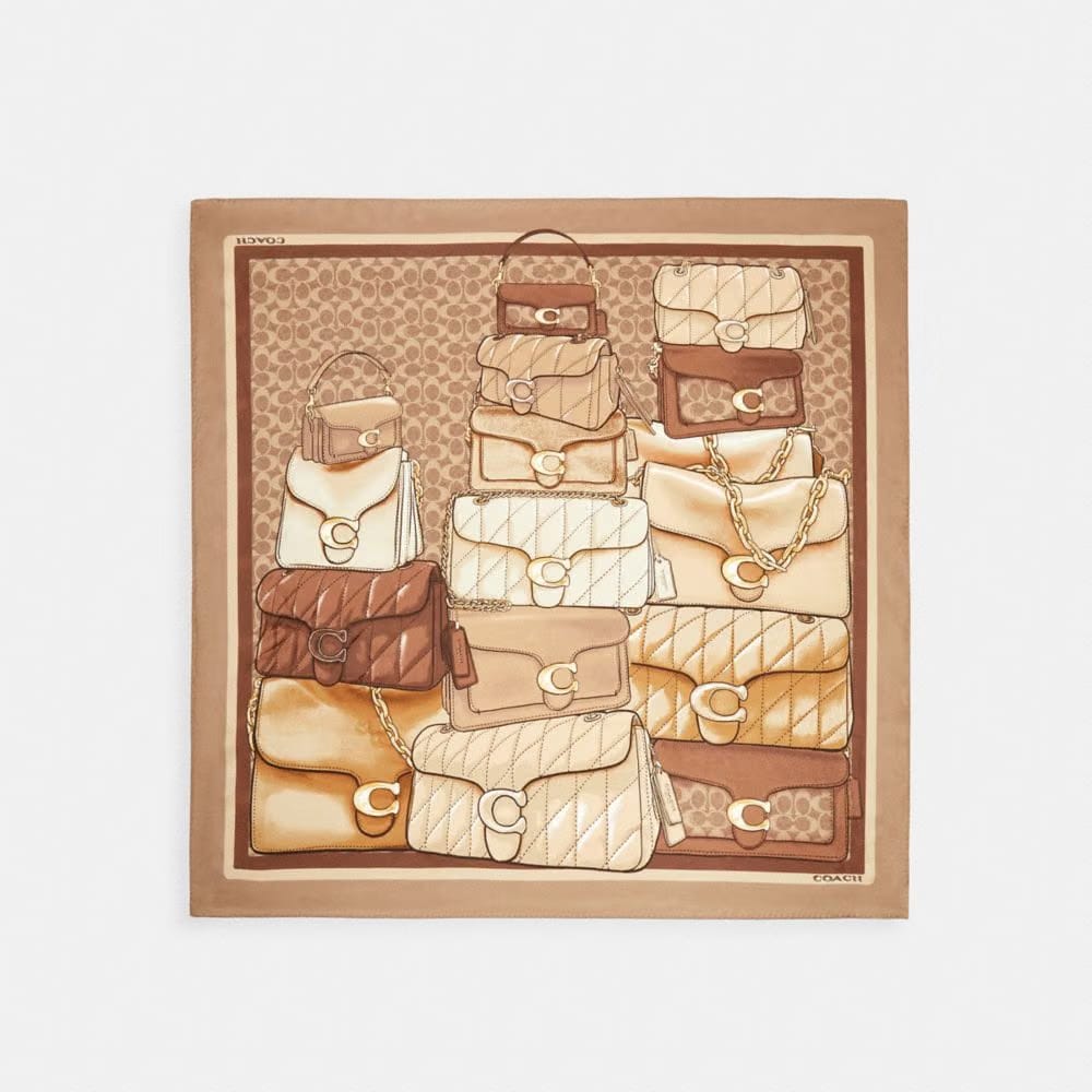 Stacked Tabby Bags Print Silk Square Scarf