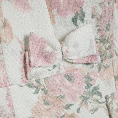 Cream Floral Bow Front Boucle Dress