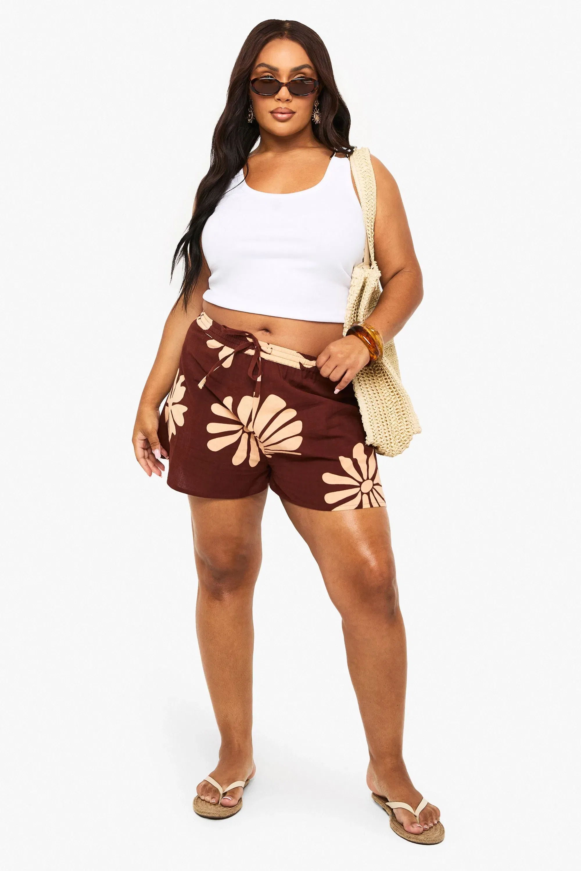 Plus Shell Print Linen Shorts
