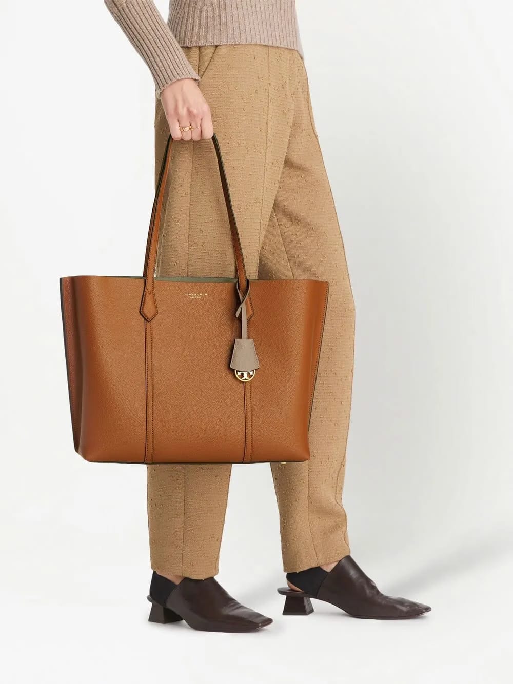 leather logo-print tote bag