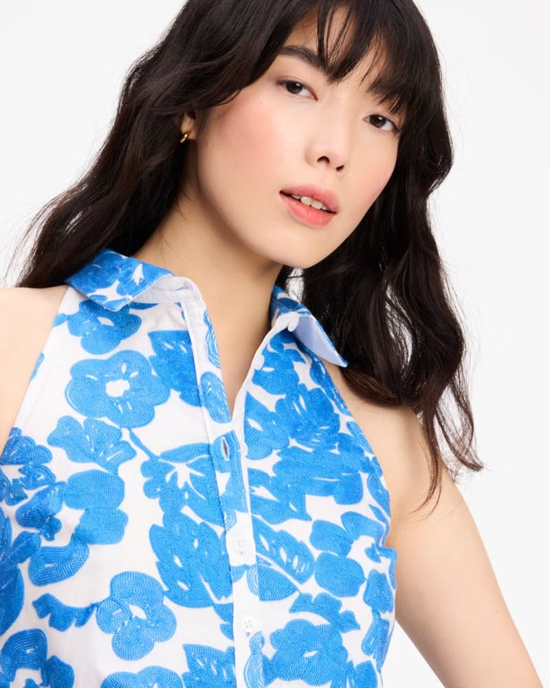 Tropical Foliage Embroidered Top