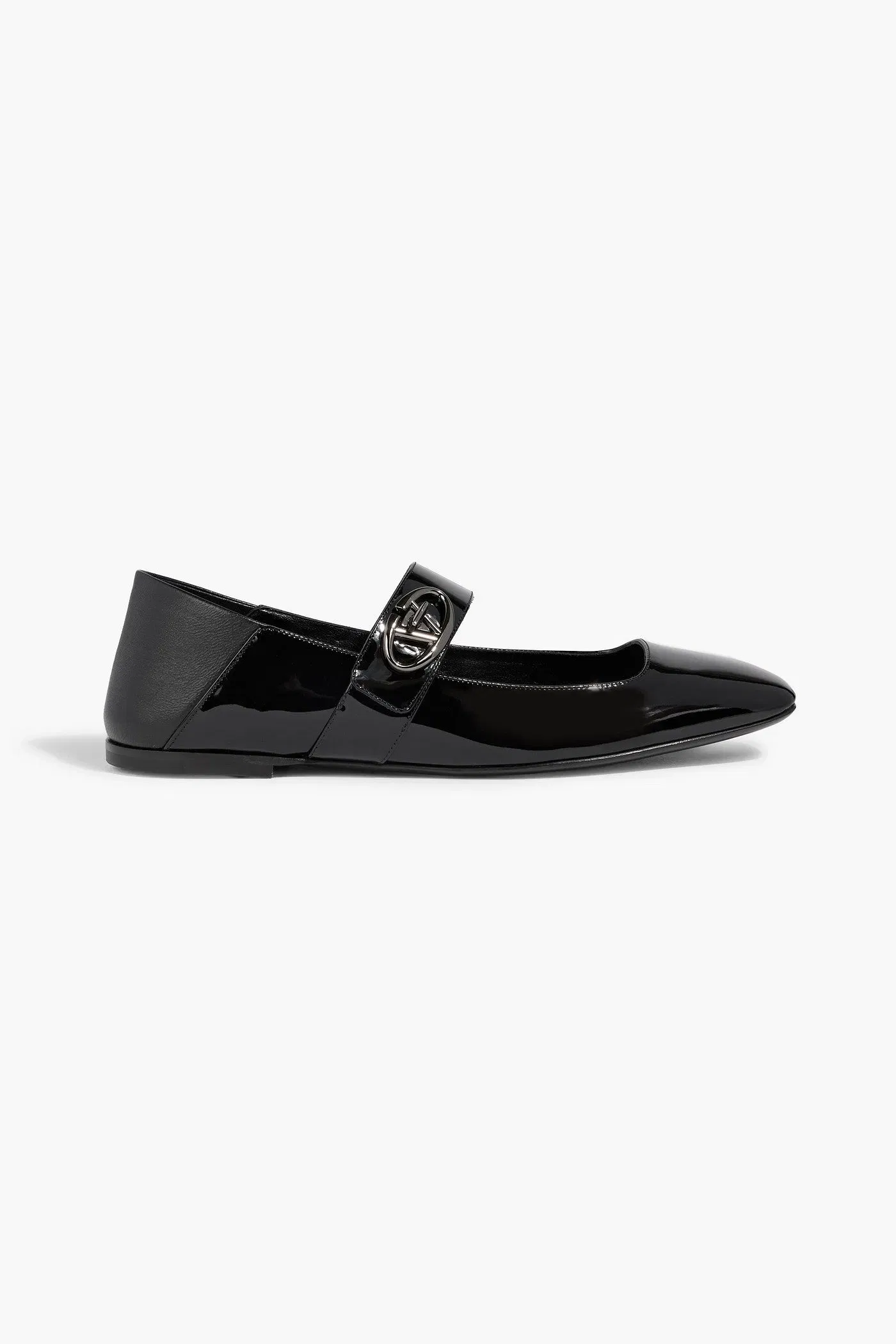 Valentino Garavani Vlogo Locker Patent-Leather Mary Jane Flats Black Women's