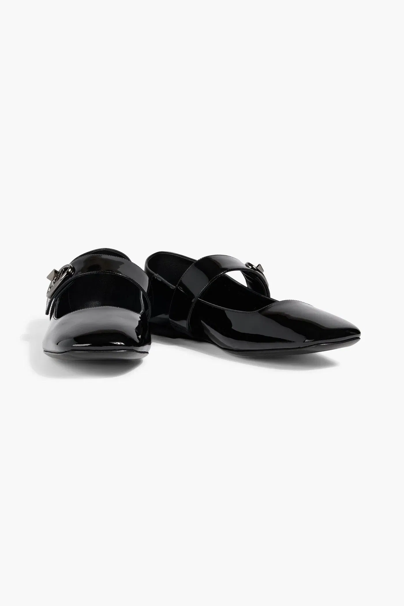 Valentino Garavani Vlogo Locker Patent-Leather Mary Jane Flats Black Women's