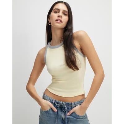 Yellow Sleeveless Ribbed Tipped Tank Top