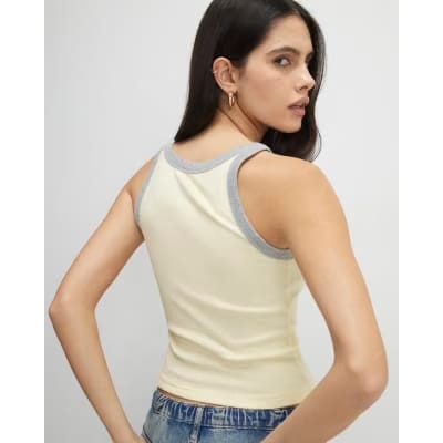 Yellow Sleeveless Ribbed Tipped Tank Top