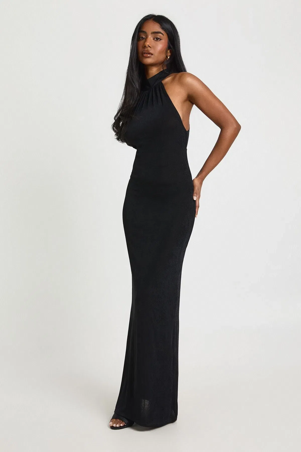 Acetate Slinky Halterneck Midi Dress