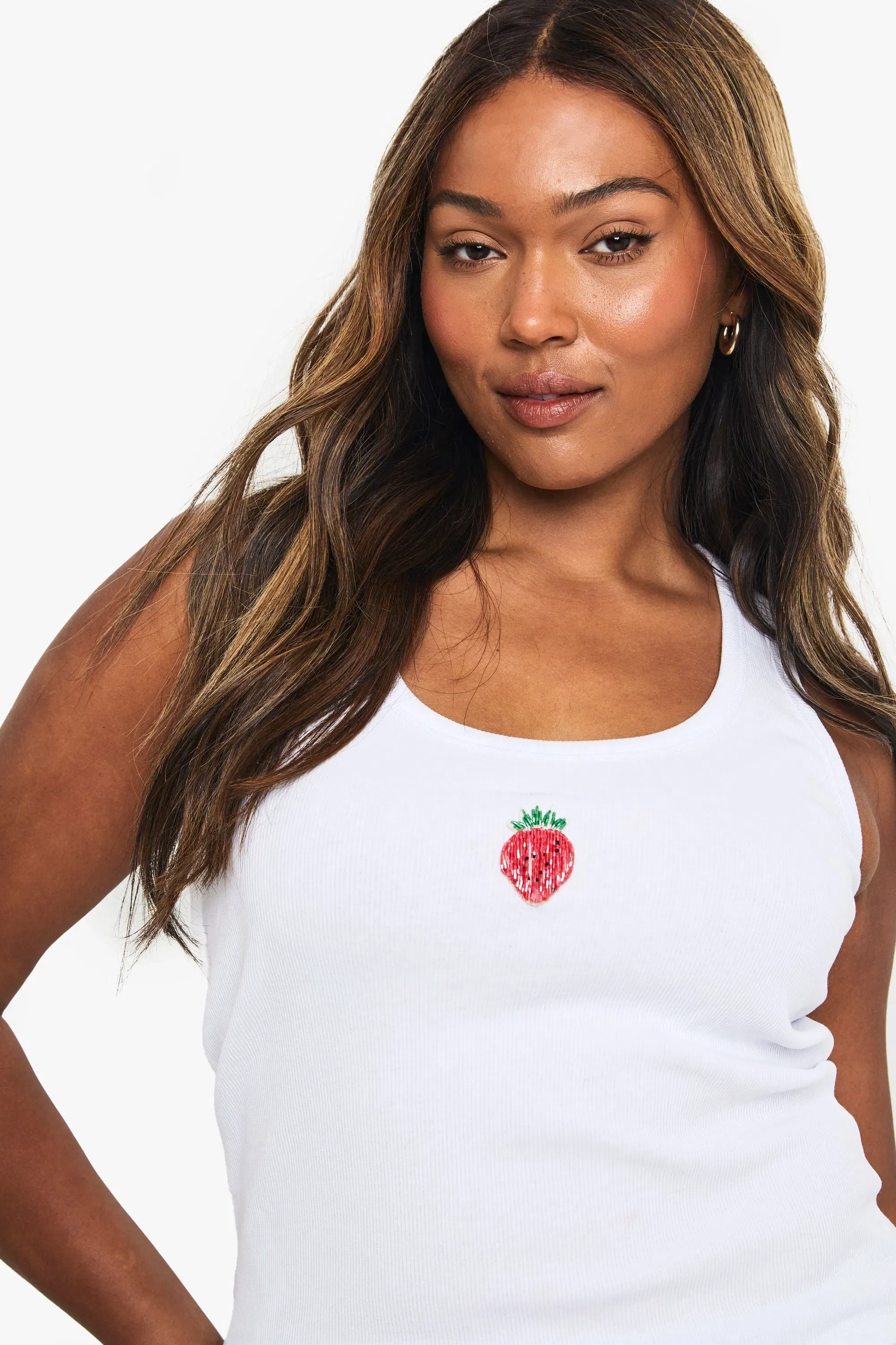 Plus Embellished Strawberry Rib Vest