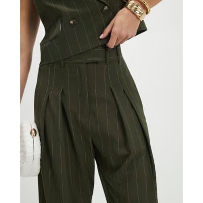Green pinstripe wide leg trousers