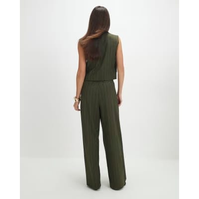 Green pinstripe wide leg trousers