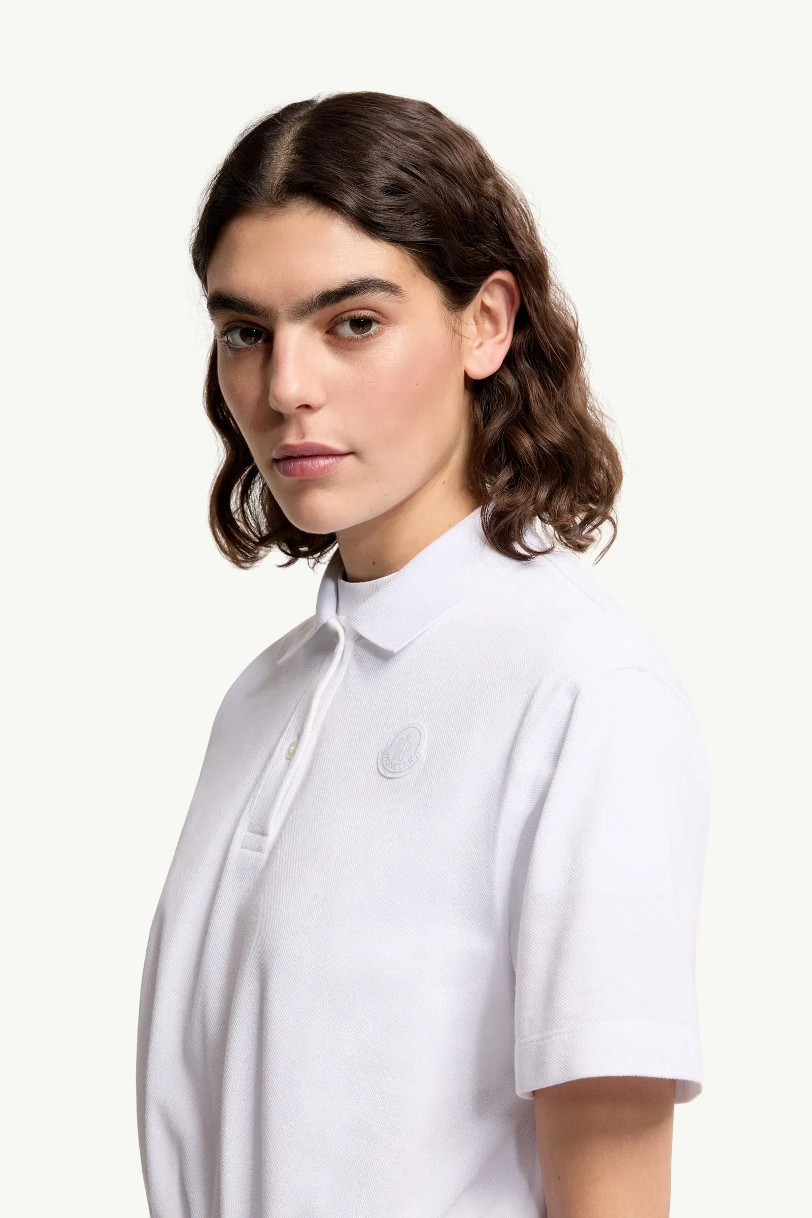 Moncler Cropped Cotton Piquet Polo Shirt White White
