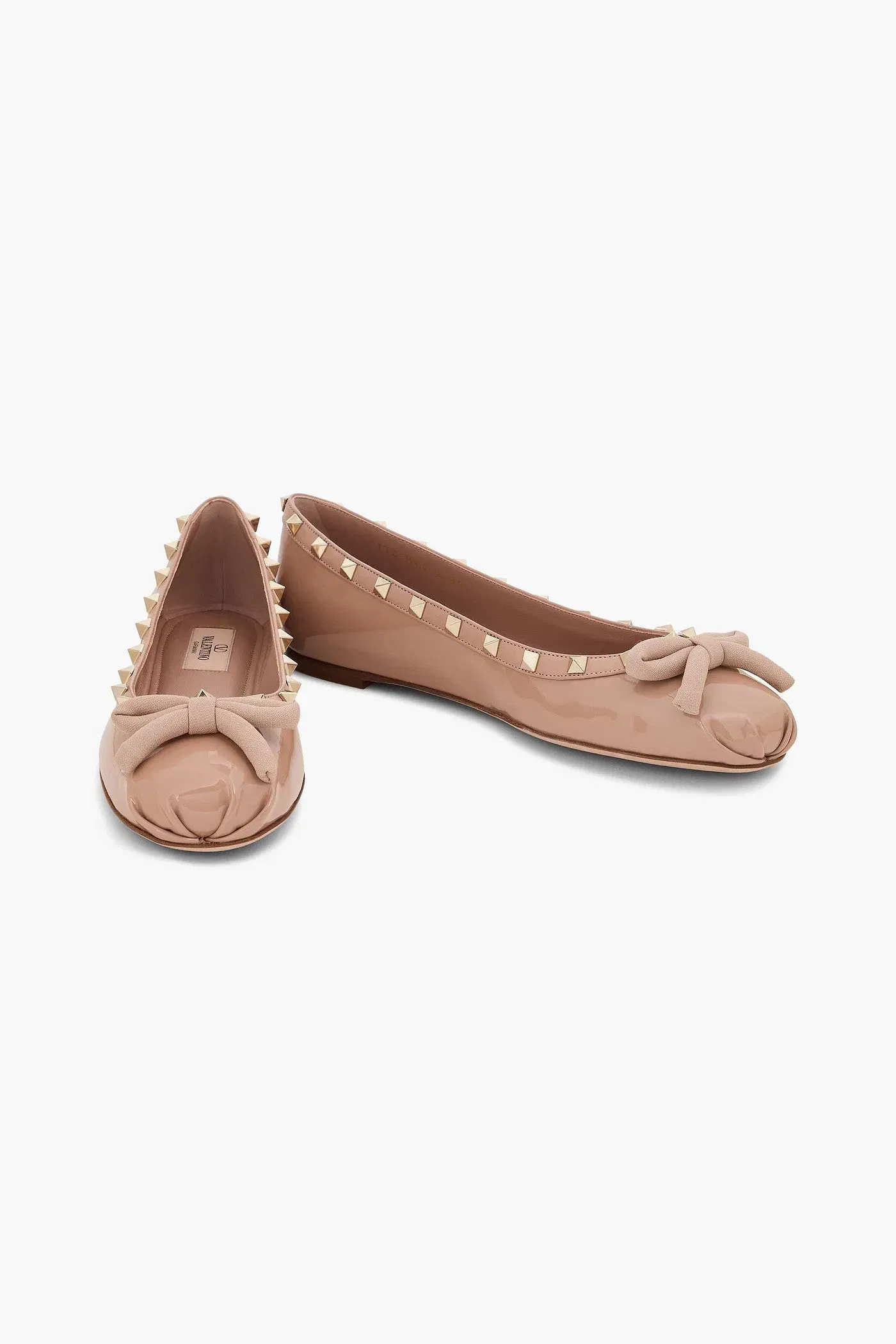 Valentino Garavani Rockstud Bow-Detailed Patent-Leather Ballet Flats Blush Women's