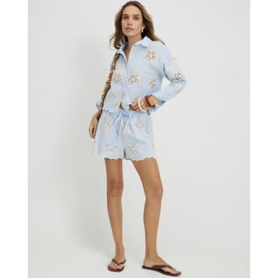 Blue Embroidered Crochet Shirt