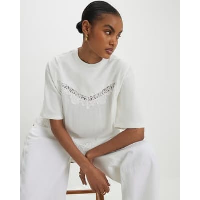 White Lace Detail T-Shirt
