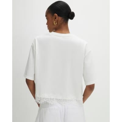 White Lace Detail T-Shirt