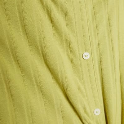 Green Sleeveless Ribbed Button Midi Dress