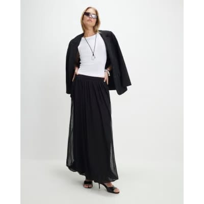 Black Mesh Bubble Hem Midi Skirt
