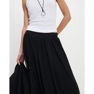 Black Mesh Bubble Hem Midi Skirt