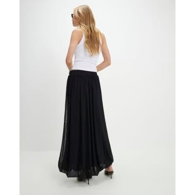 Black Mesh Bubble Hem Midi Skirt