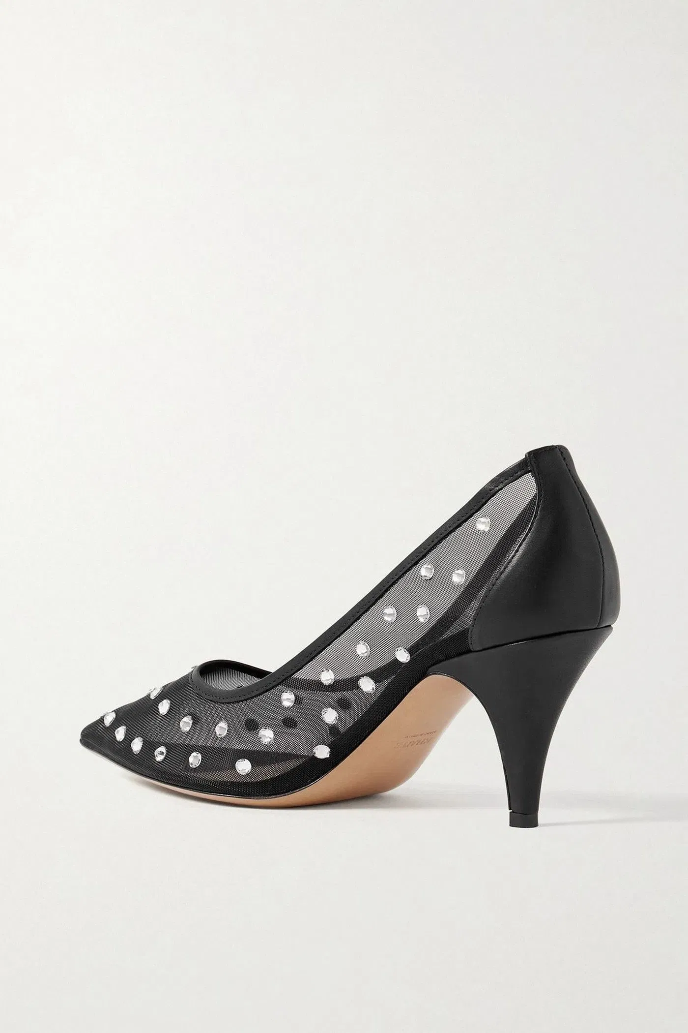 Khaite River Iconic Leather-Trimmed Crystal-Embellished Mesh Pumps Black Women's