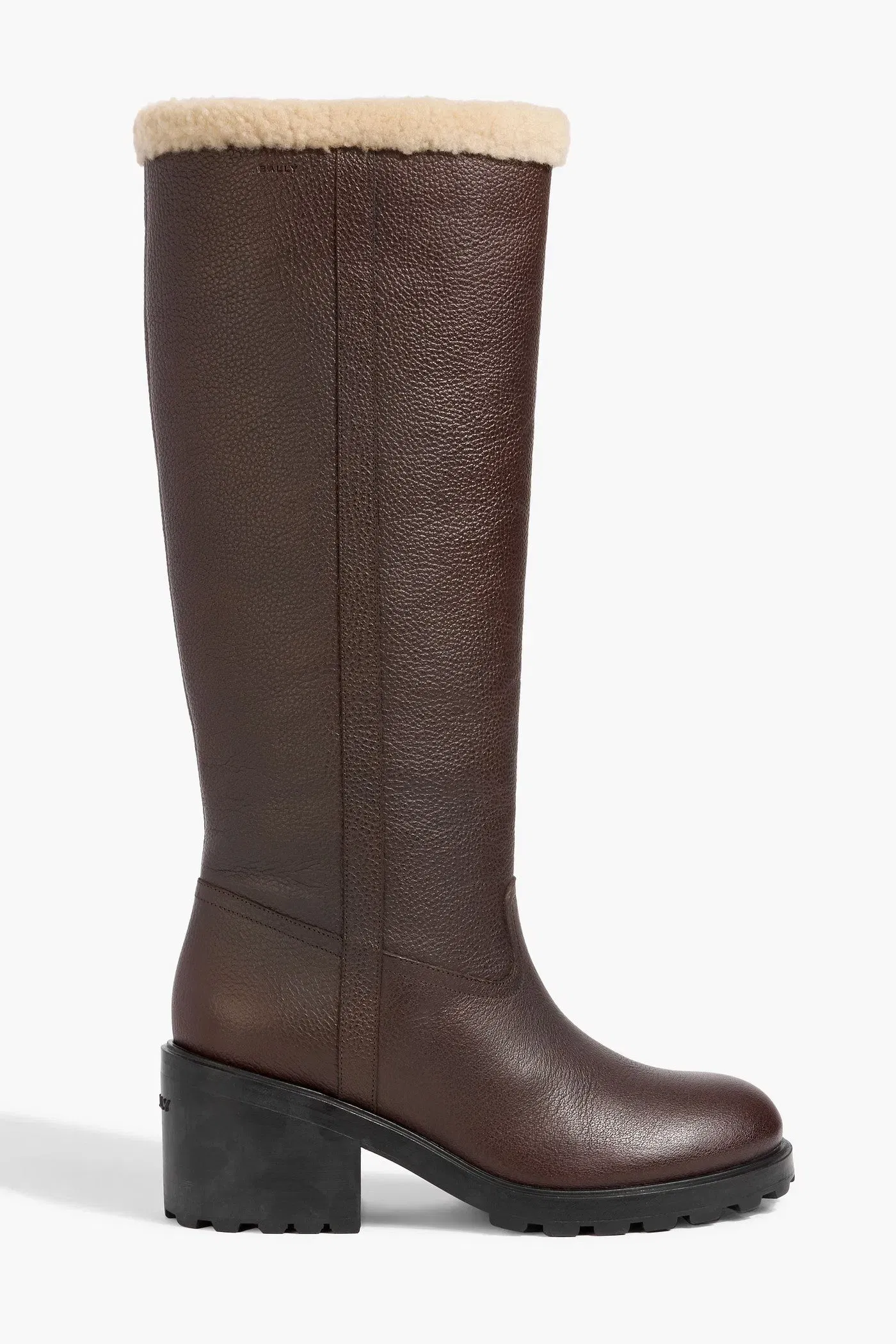 Bally Padma Pebbled-Leather And Shearling Knee Boots Chocolate Women's