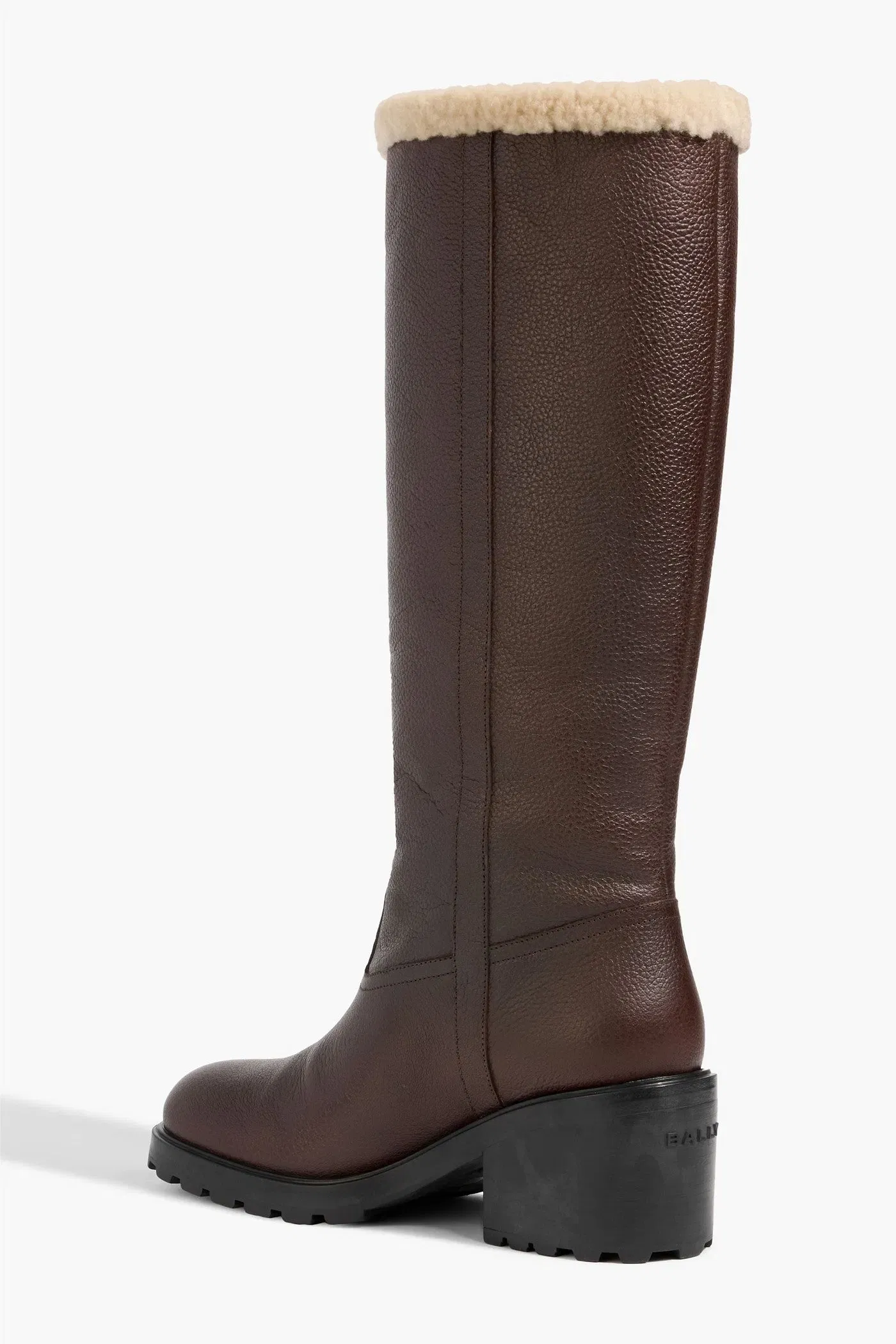 Bally Padma Pebbled-Leather And Shearling Knee Boots Chocolate Women's