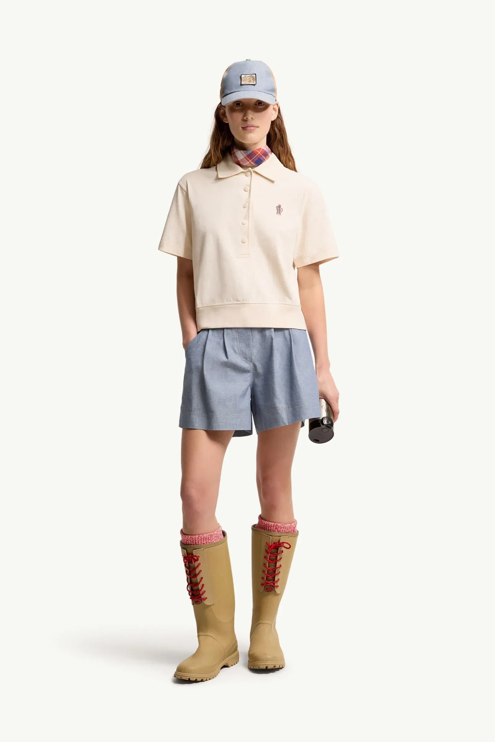 Moncler Logo Patch Cotton Polo Shirt White White