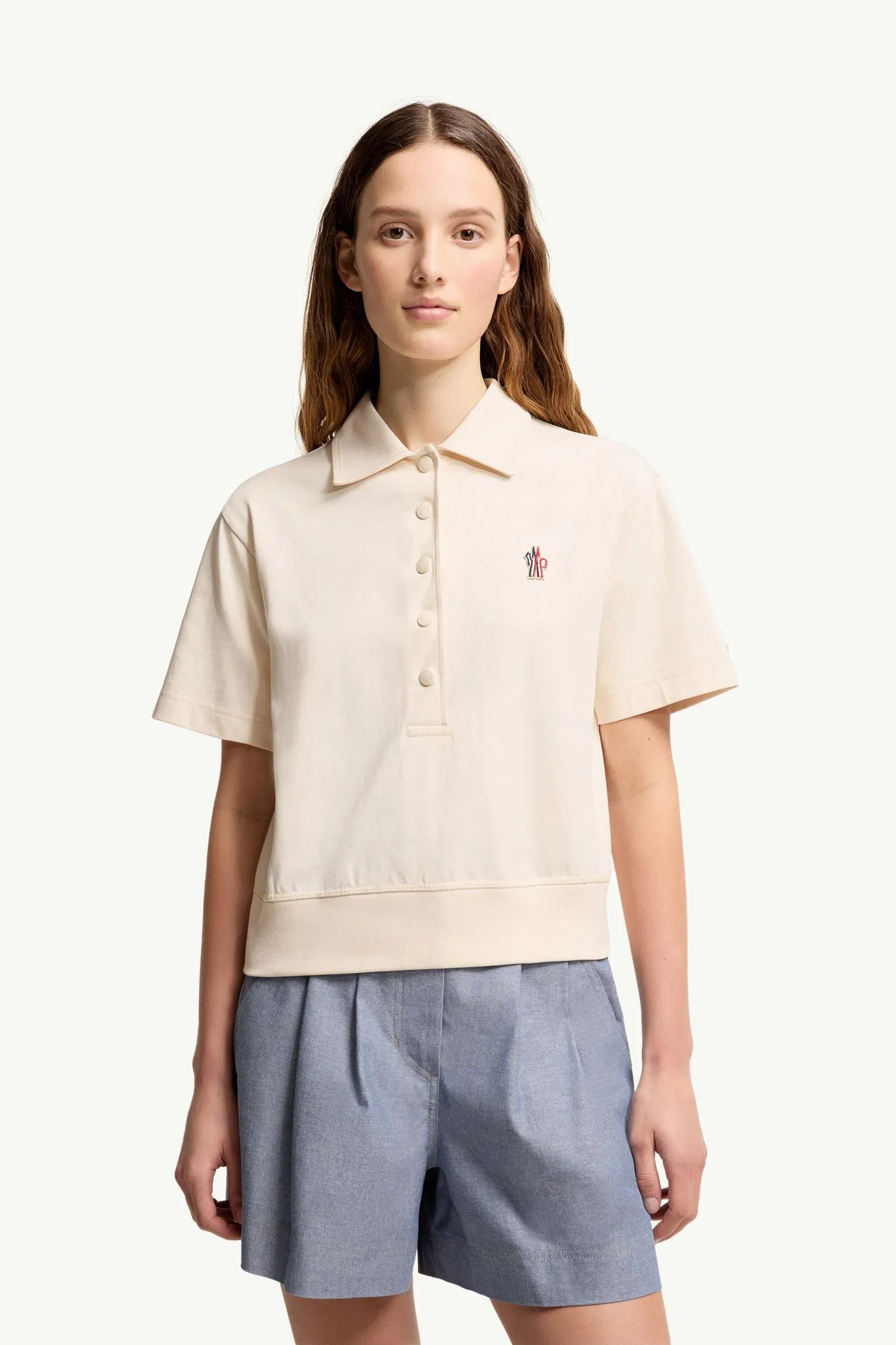 Moncler Logo Patch Cotton Polo Shirt White White