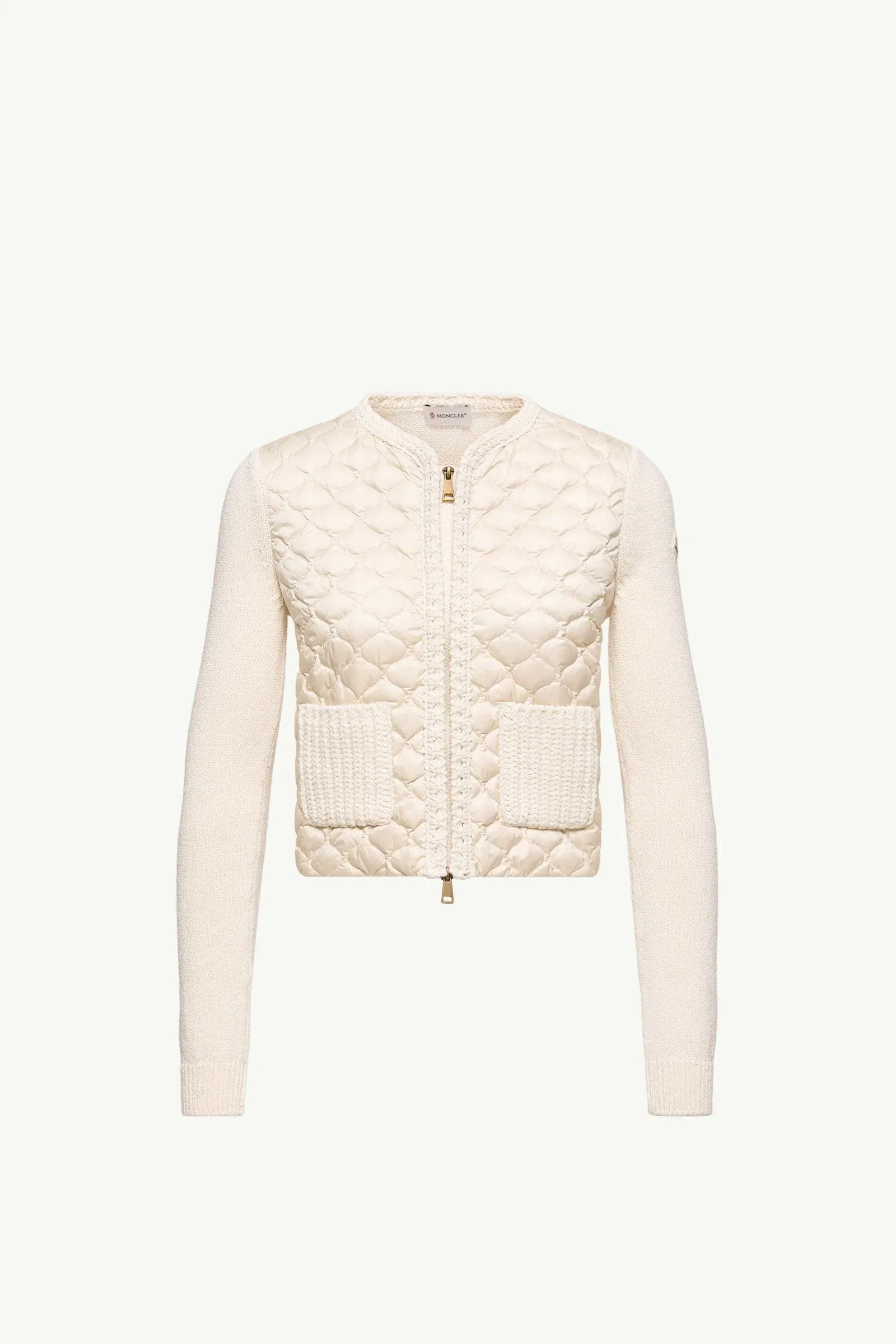 Moncler Geometric-Quilted Padded Zip-Up Cardigan White White