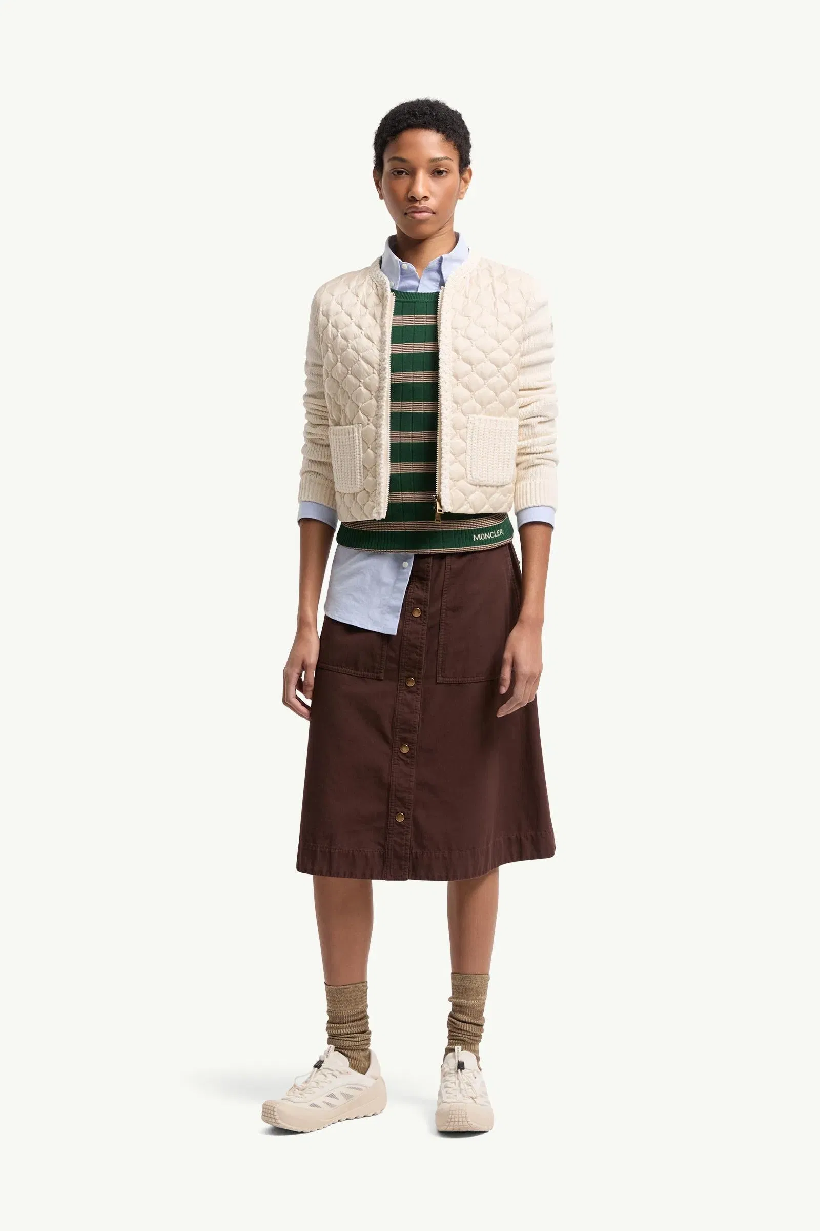 Moncler Geometric-Quilted Padded Zip-Up Cardigan White White