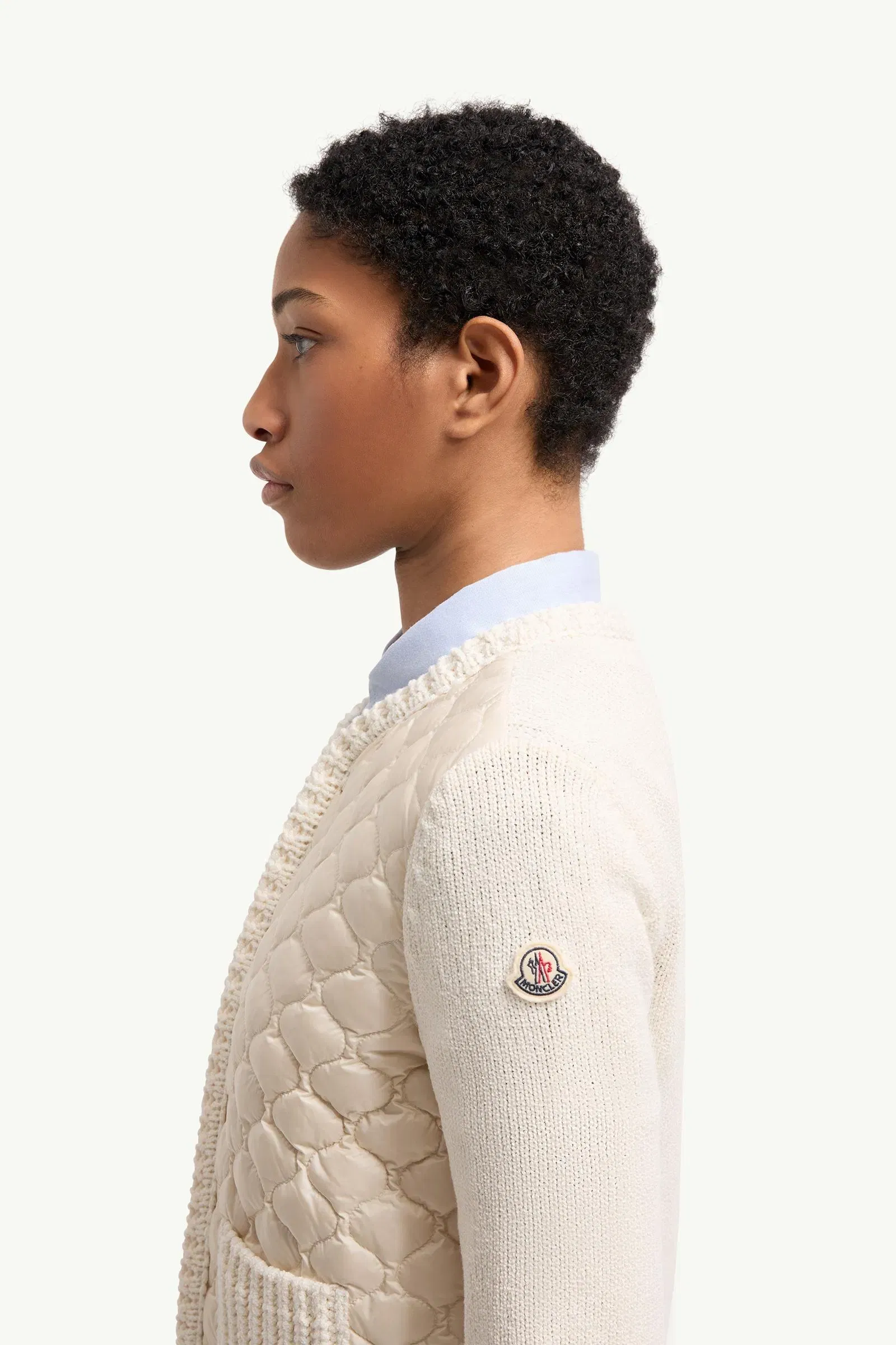 Moncler Geometric-Quilted Padded Zip-Up Cardigan White White