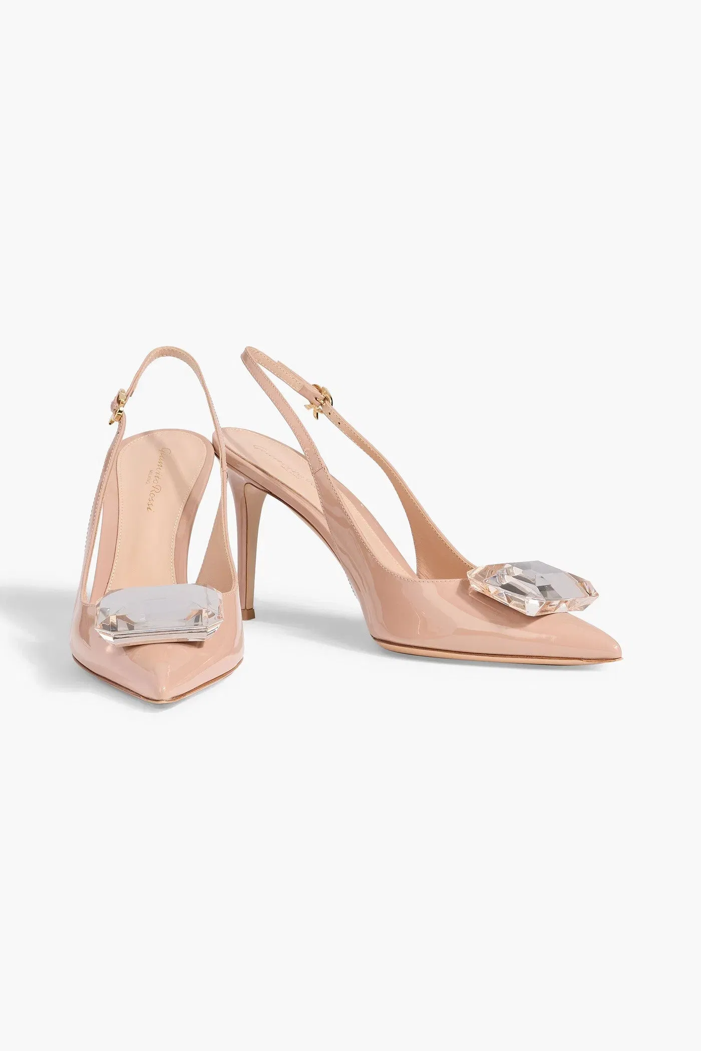 Gianvito Rossi Jaipur Crystal-Embellished Patent-Leather Slingback Pumps Blush Women's