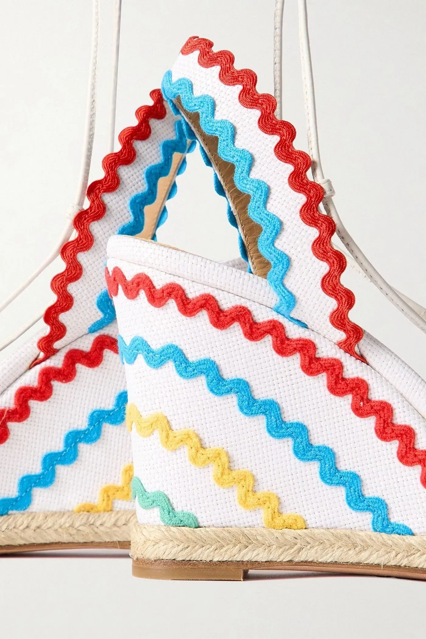 Aquazzura Ric Rac 85 Leather-Trimmed Raffia Wedge Espadrilles White Women's