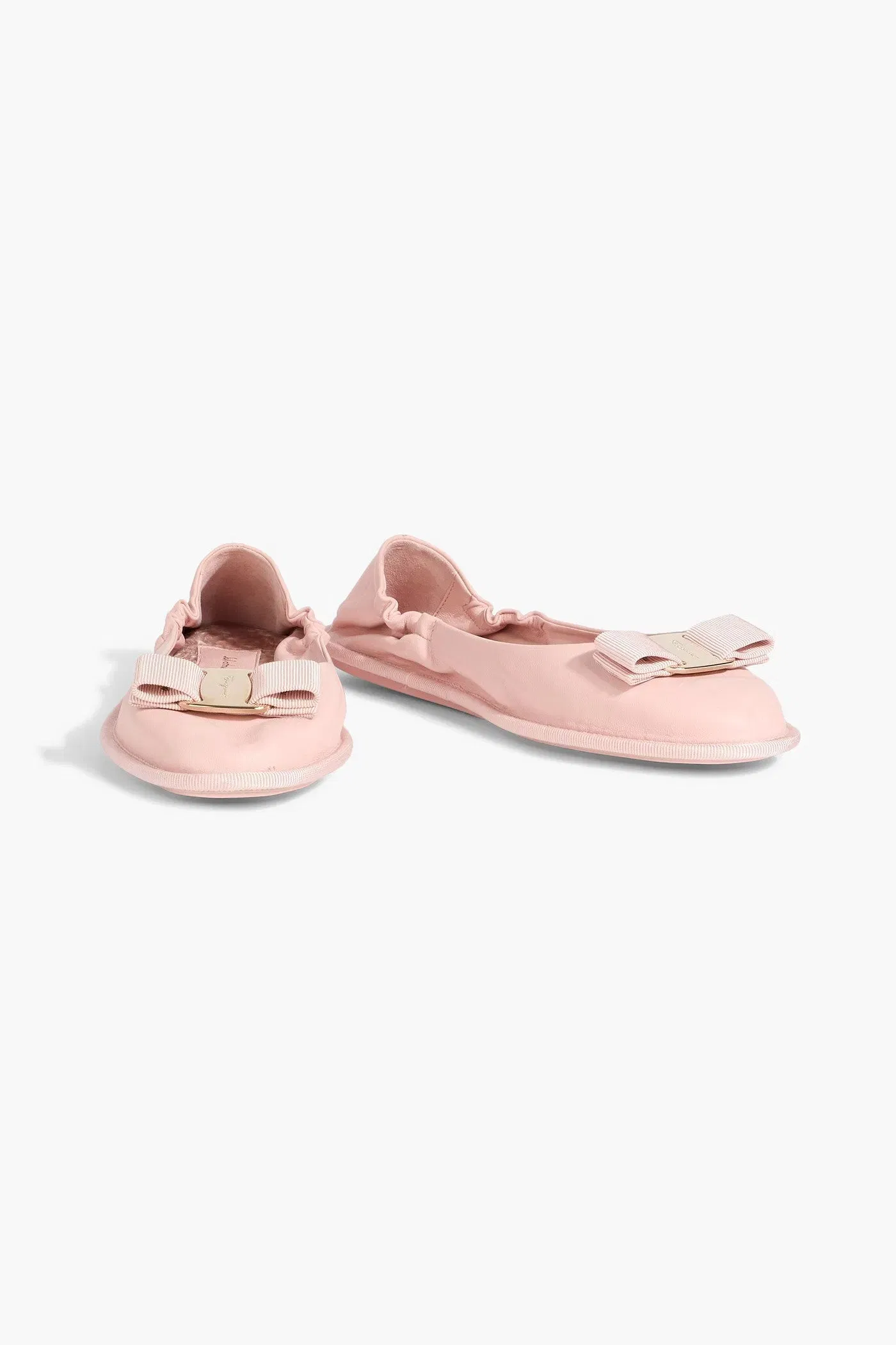 Ferragamo Varina Bow-Detailed Leather Ballet Flats Pastel Pink Women's