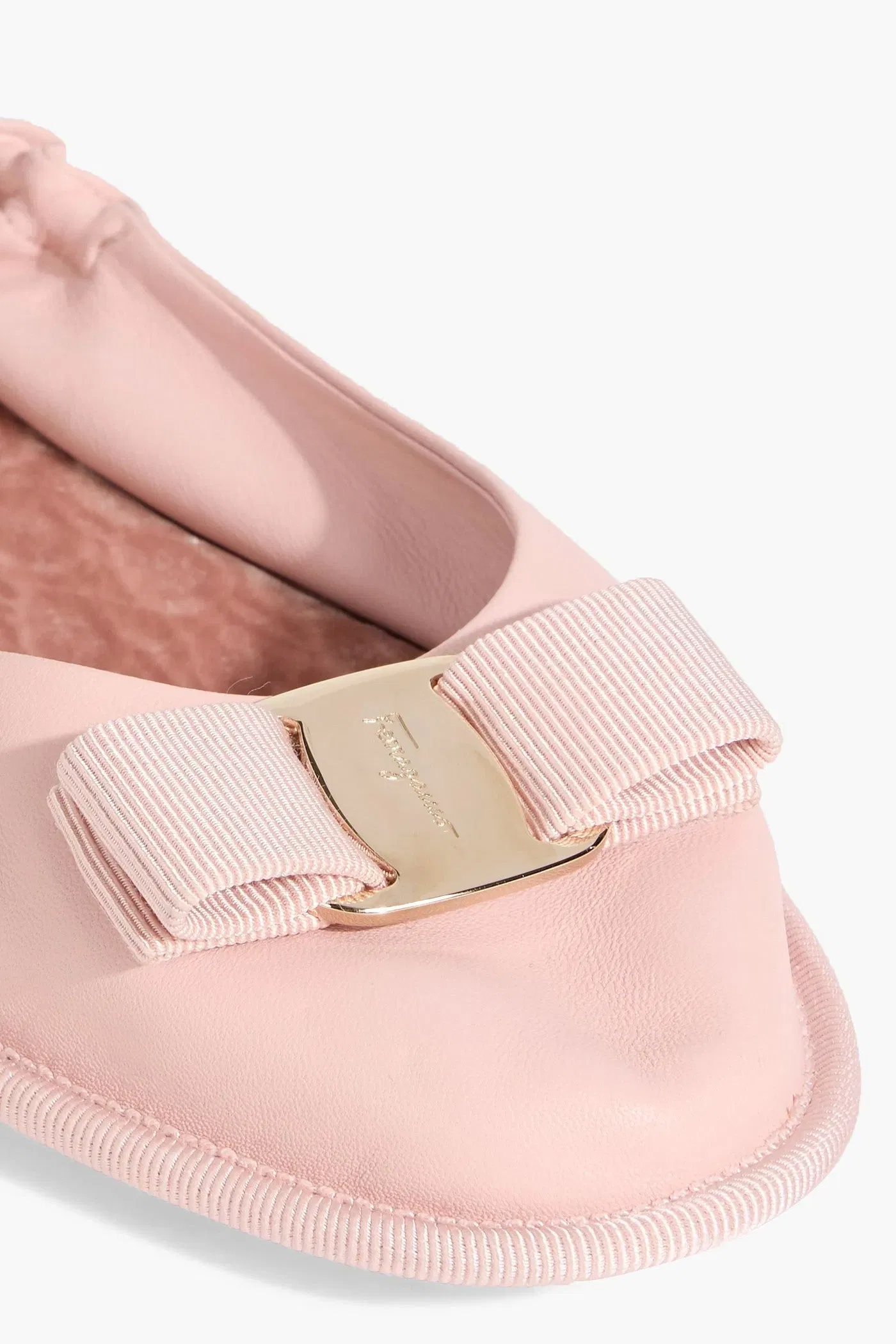 Ferragamo Varina Bow-Detailed Leather Ballet Flats Pastel Pink Women's